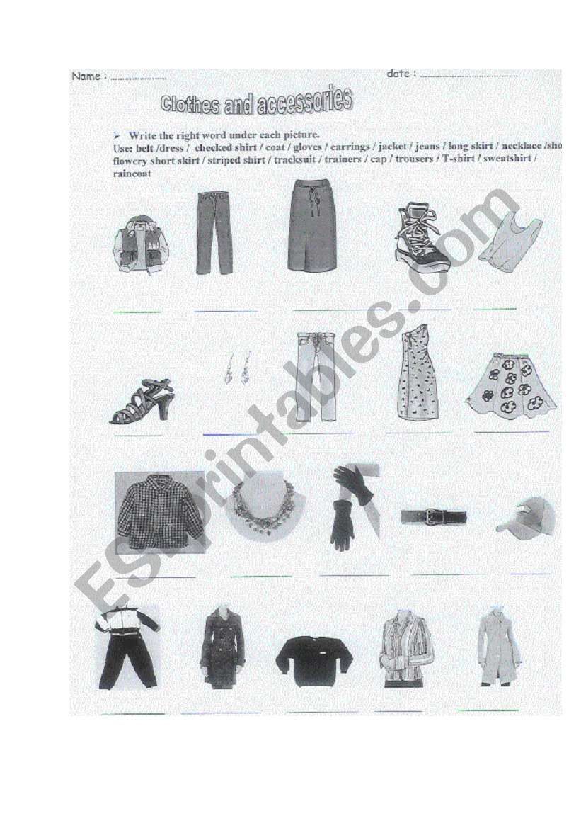 clothes and accessories worksheet