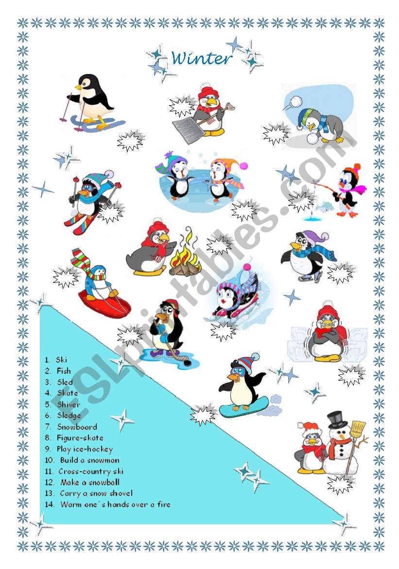 Winter pinguin activities worksheet