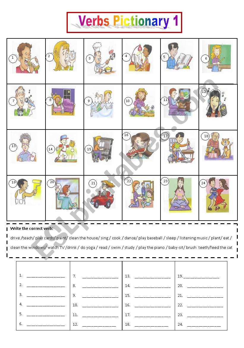 Verbs Pictionary 1 worksheet