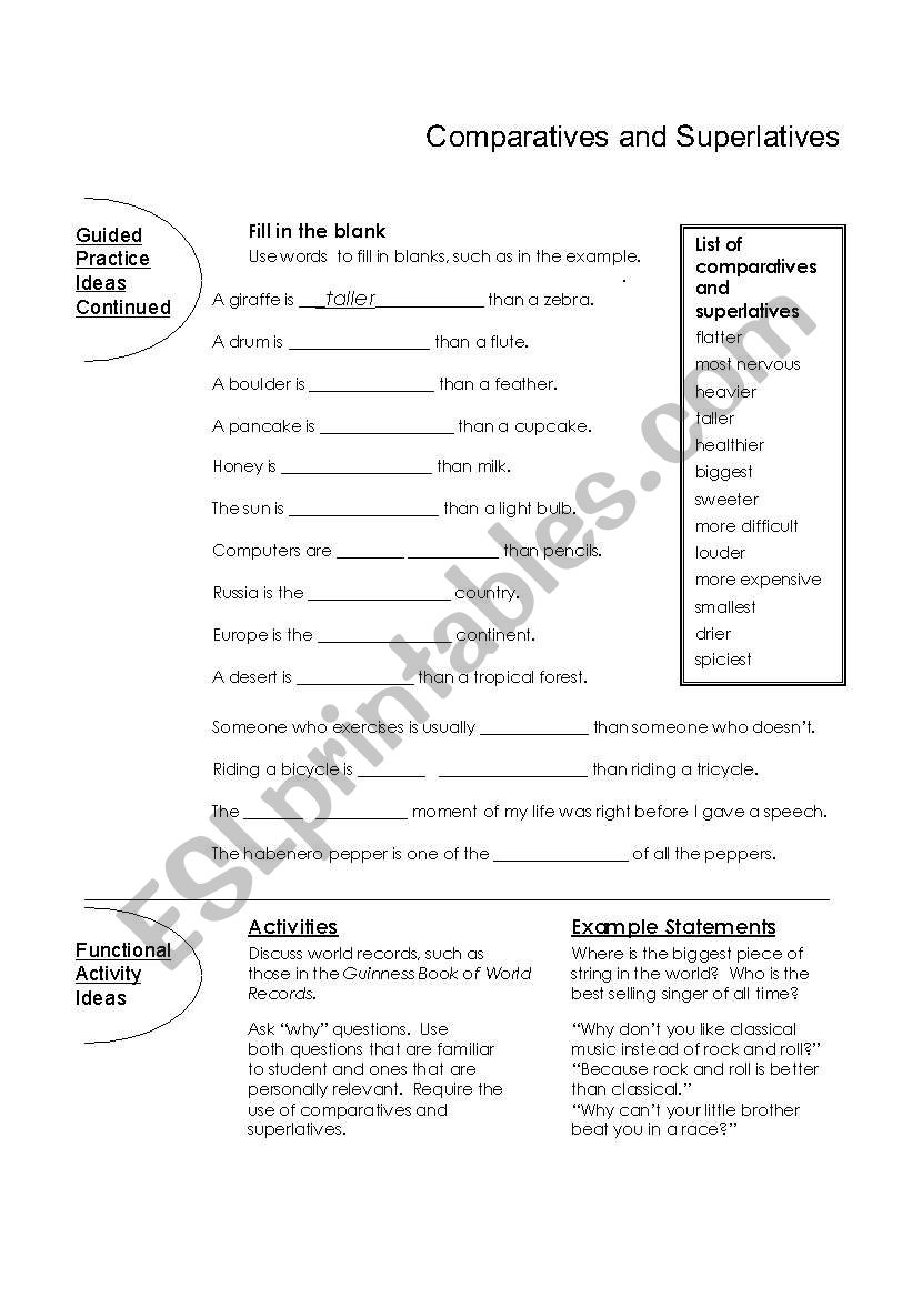 Comparatives & Superlatives worksheet