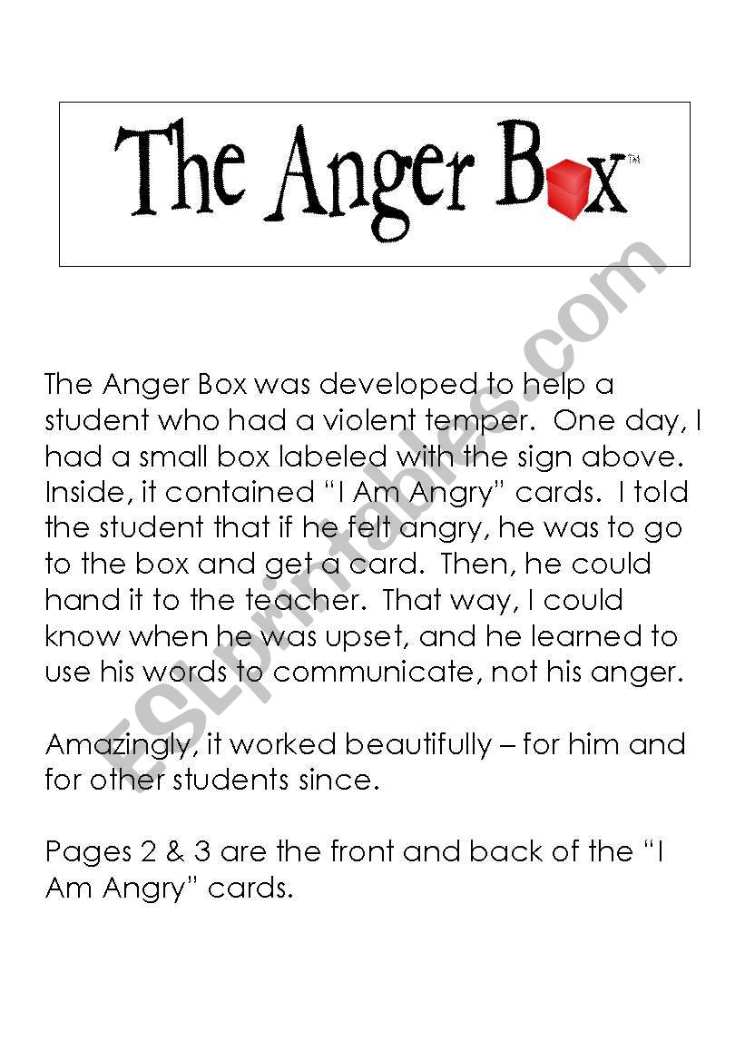 The Anger Box worksheet