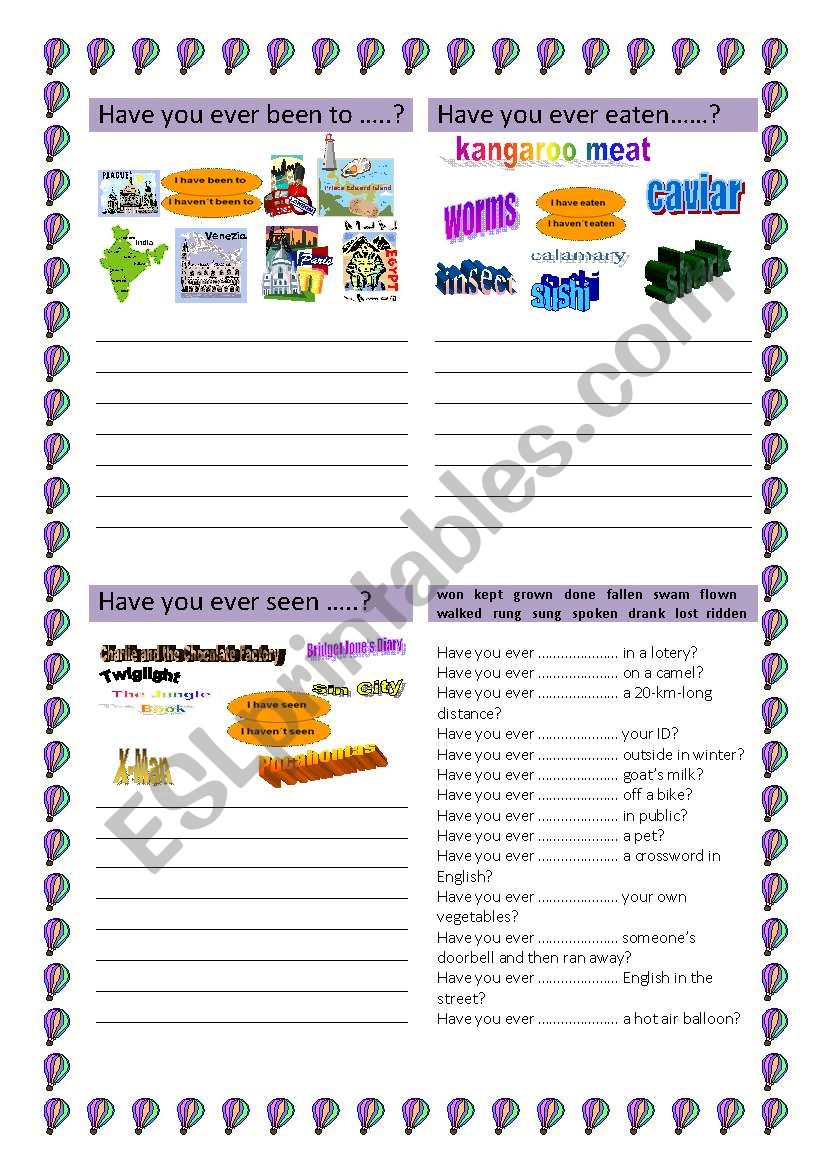 Have you ever ...... ? worksheet