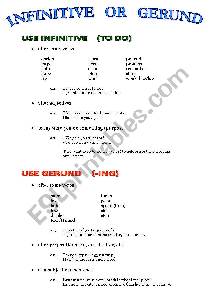 INFINITIVE or GERUND - Part 1 (rules)