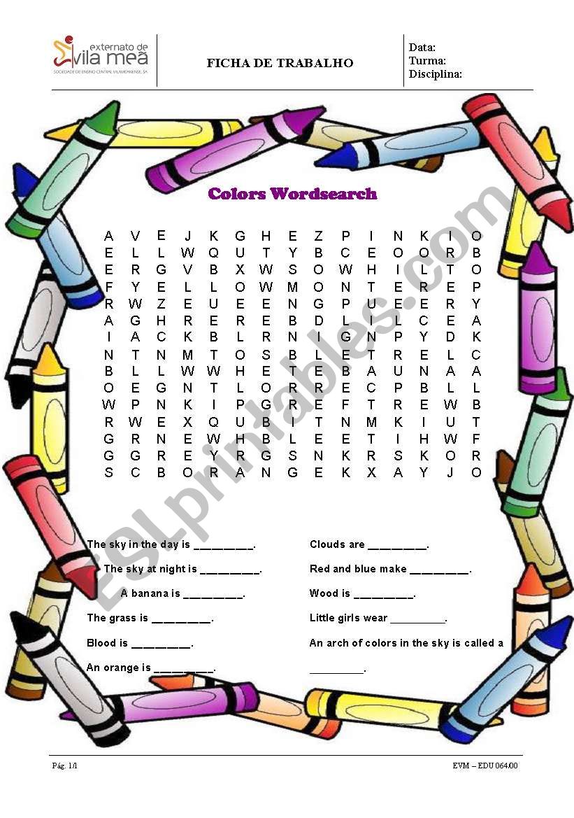colours worksheet