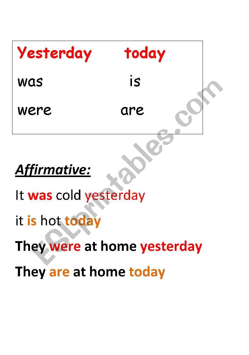 simple past of verb to be worksheet