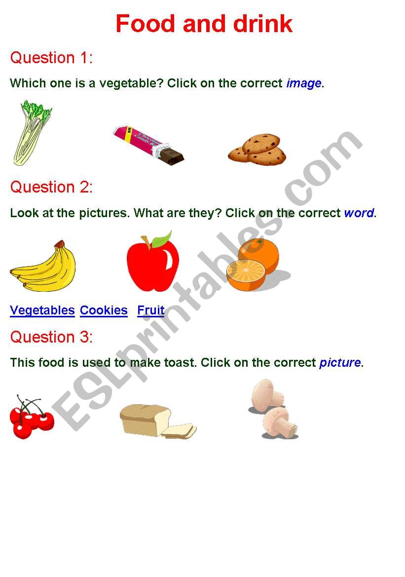 food and drinks worksheet