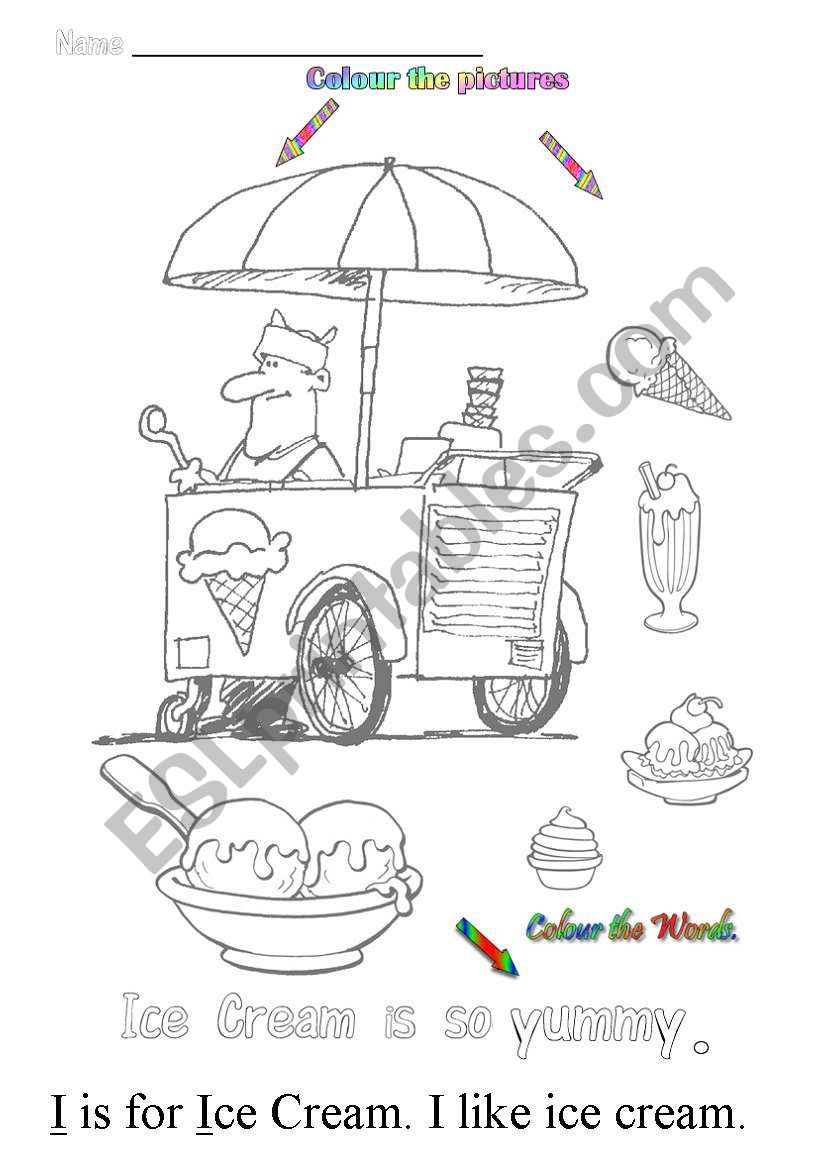 I is for ice cream worksheet