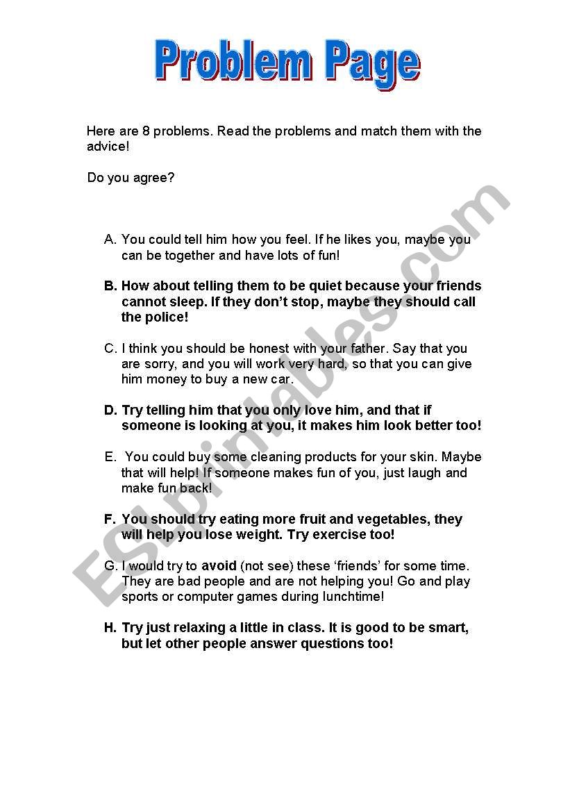Problems and Advice (You should...etc) Problems and Advice (You should...etc)