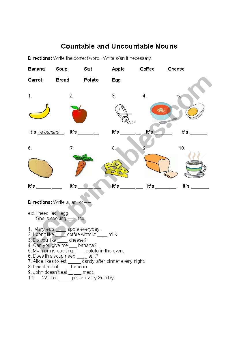 Countable and Uncountable Nouns (food)
