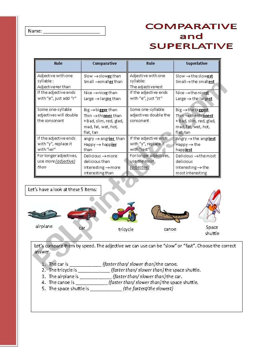 Comparatives and superlatives worksheet