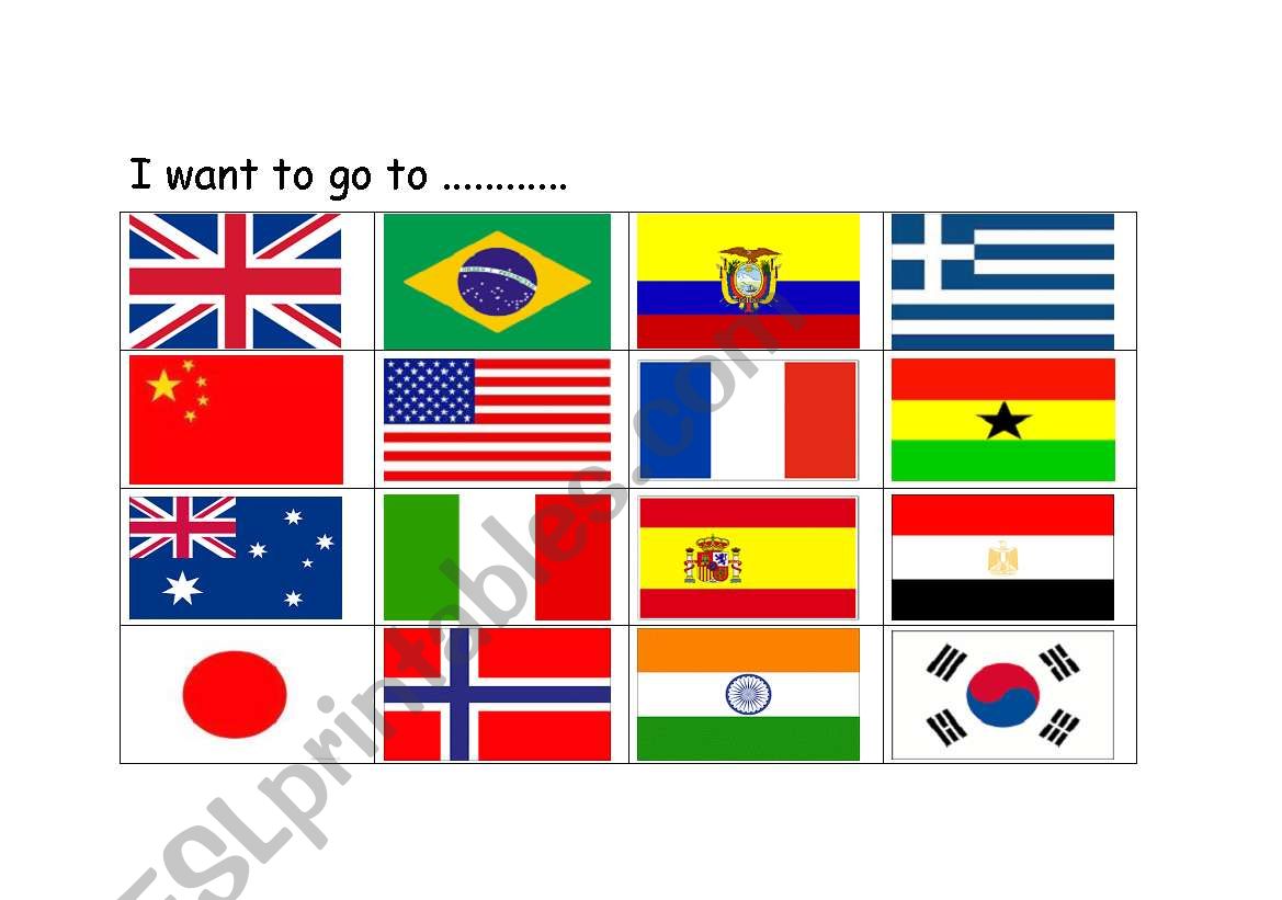 I want to go to.... BINGO worksheet