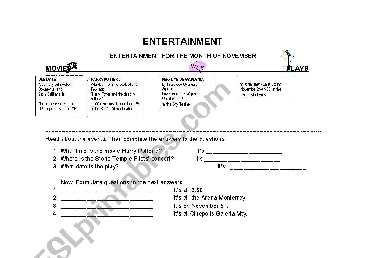 Entertainment- Information questions