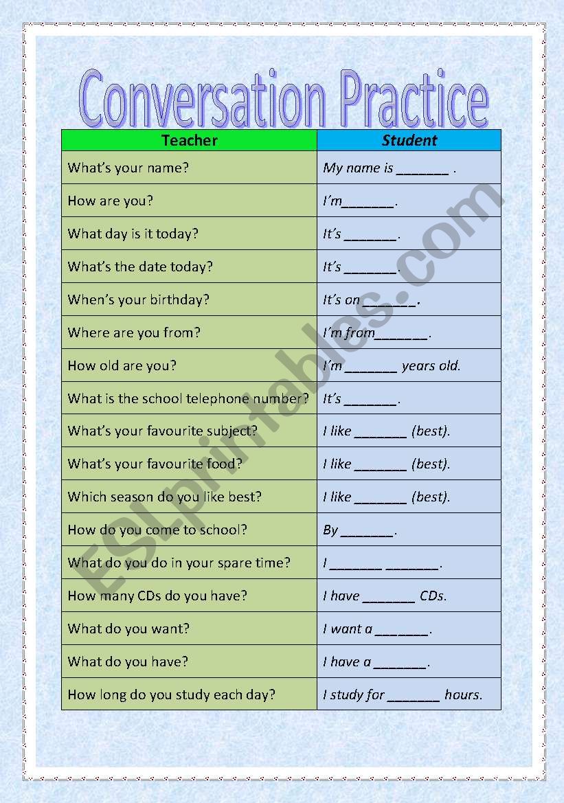 Guided Conversation - Speaking Test - Conversation Practice - JHS year 2-3