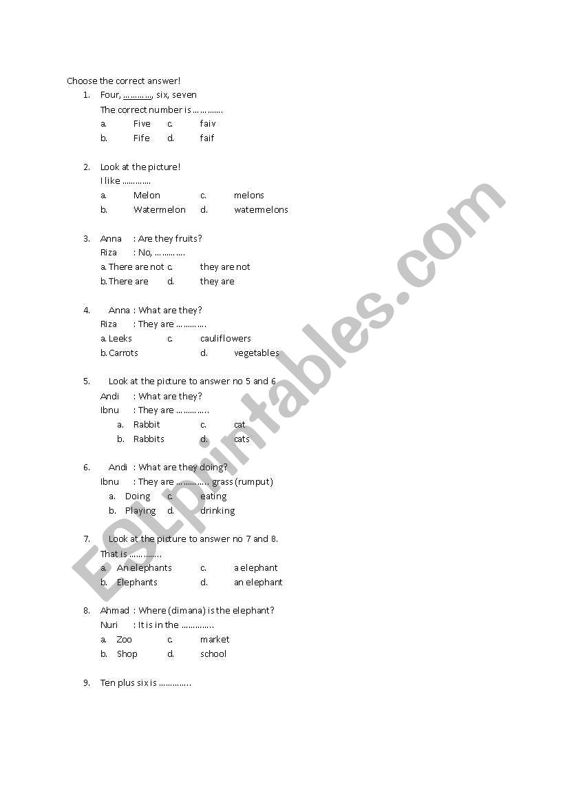 Vegetables worksheet