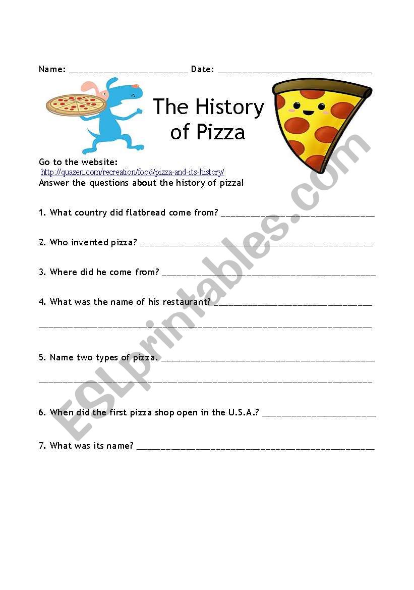 The History of Pizza worksheet