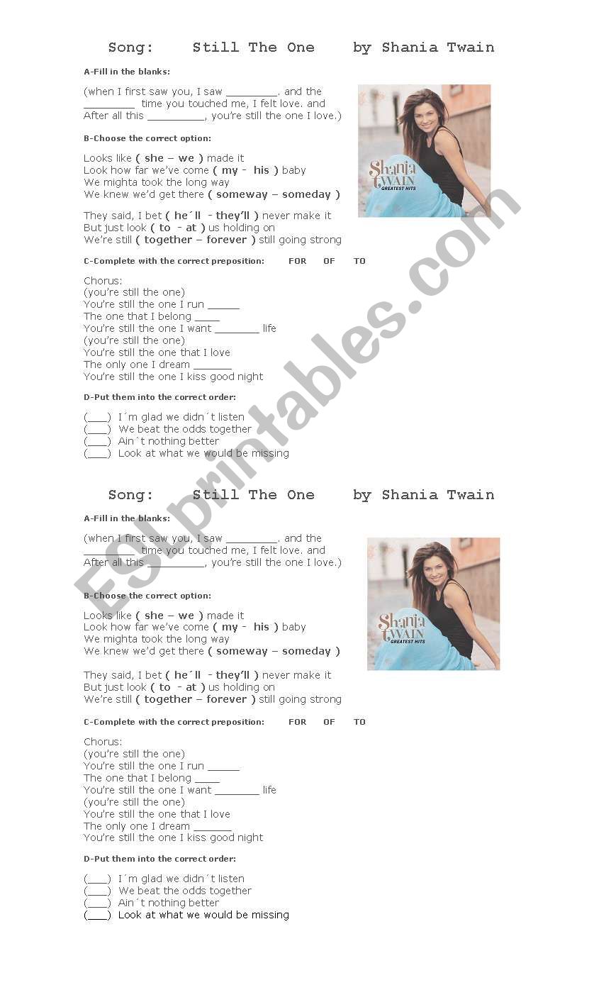 Still the one - Shania Twain worksheet