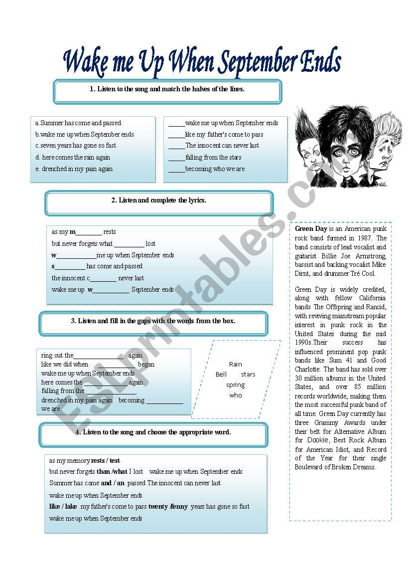 WAKE UP WHEN SEPTEMBER END worksheet