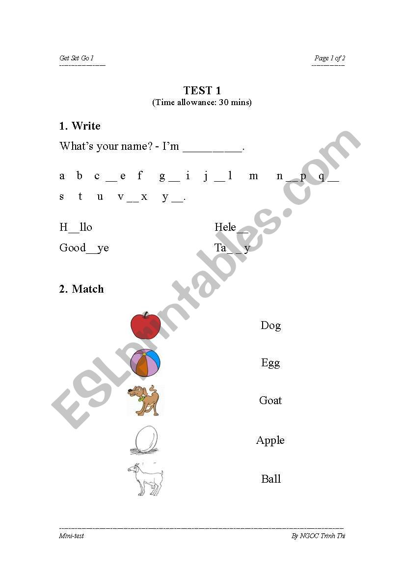 The alphabet test worksheet