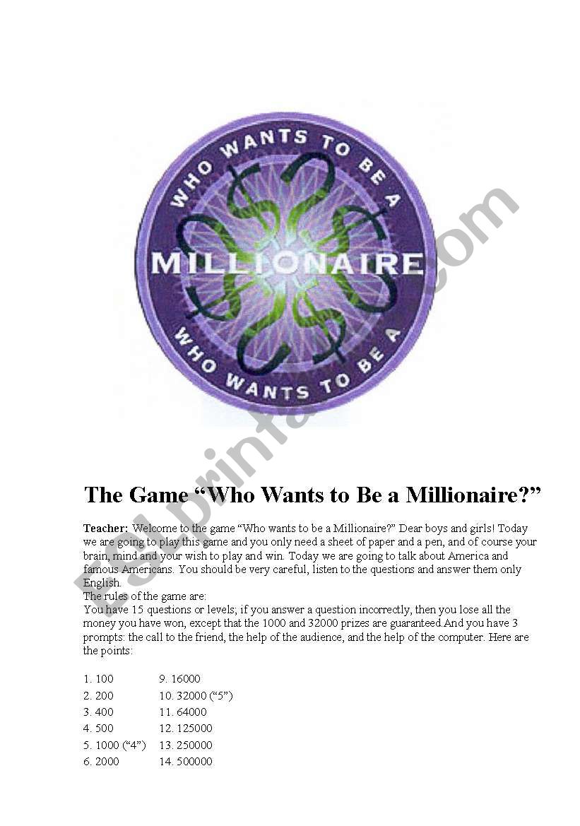 GAME! Who wants to be a millionaire?