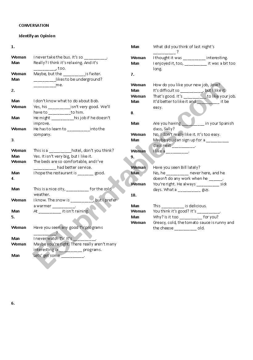Identify an opinion worksheet