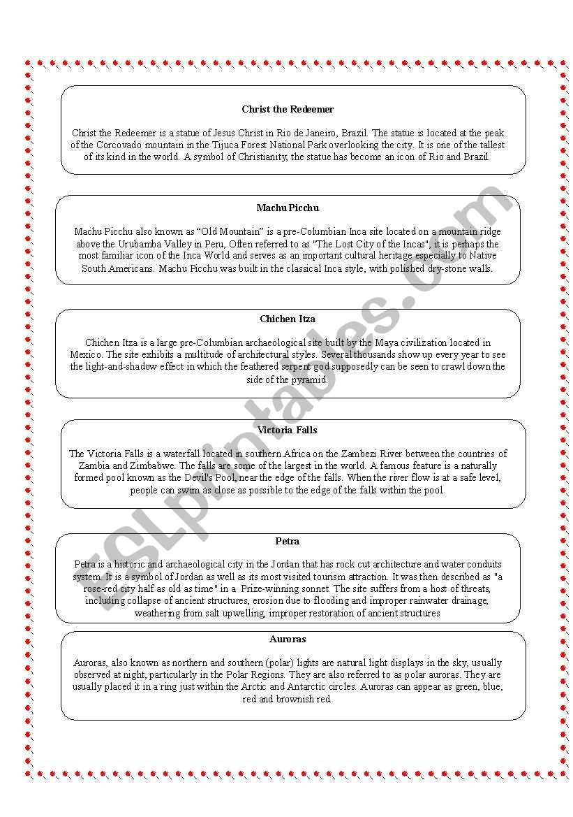 Wonders of the world worksheet