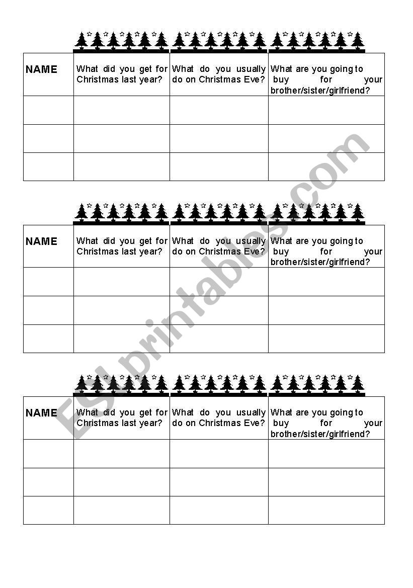 Christmas Survey worksheet