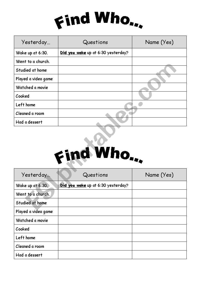 Find Who... worksheet