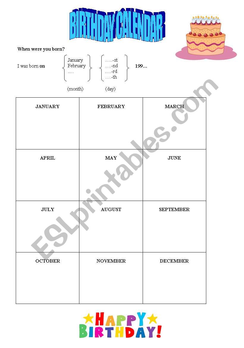 Birthday Calendar worksheet