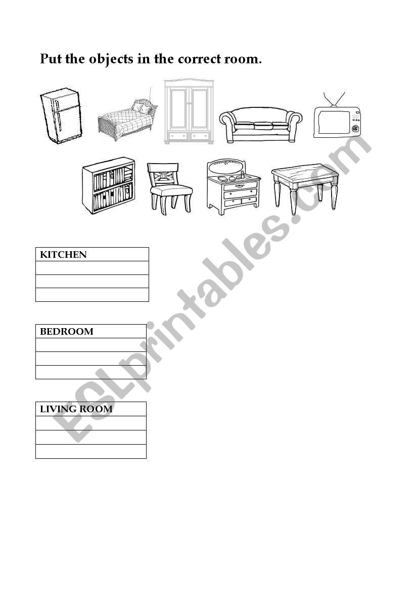 furnitures worksheet