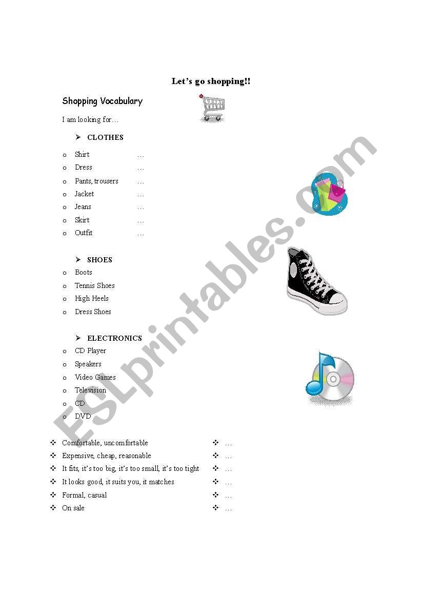Shopping Lesson worksheet