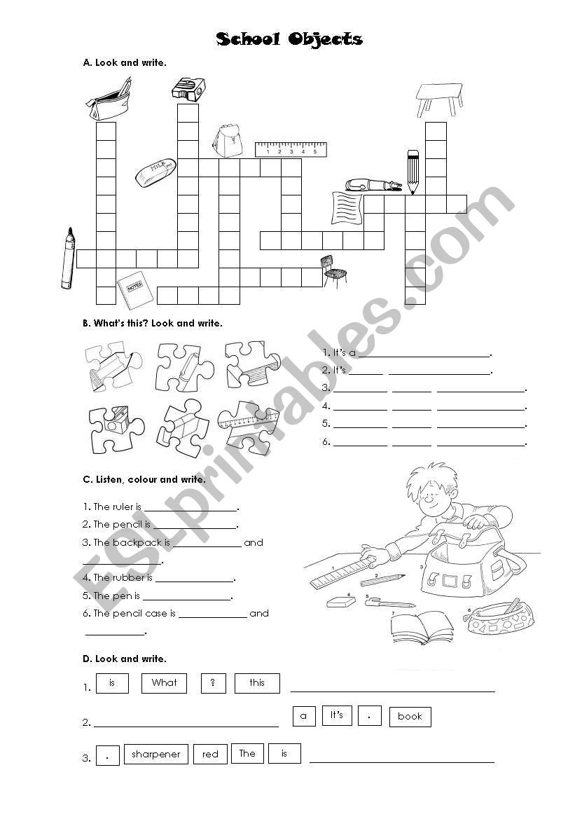 school objects worksheet