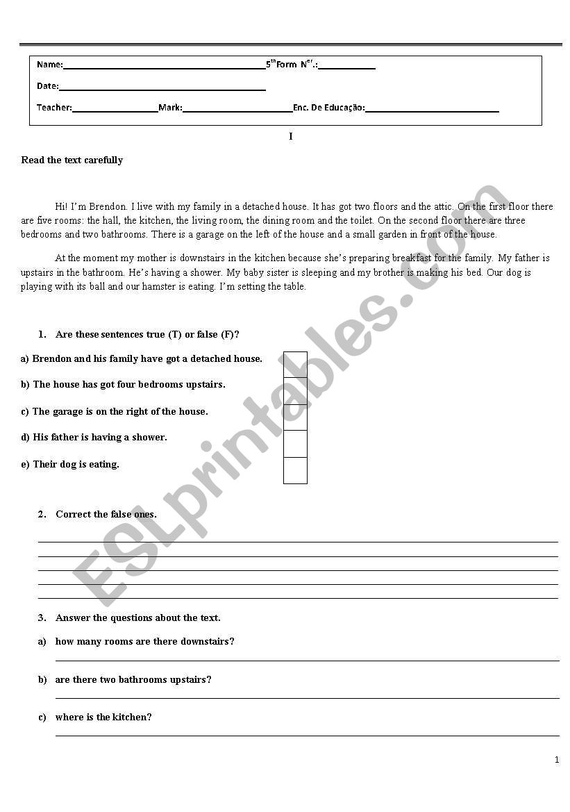 English test worksheet