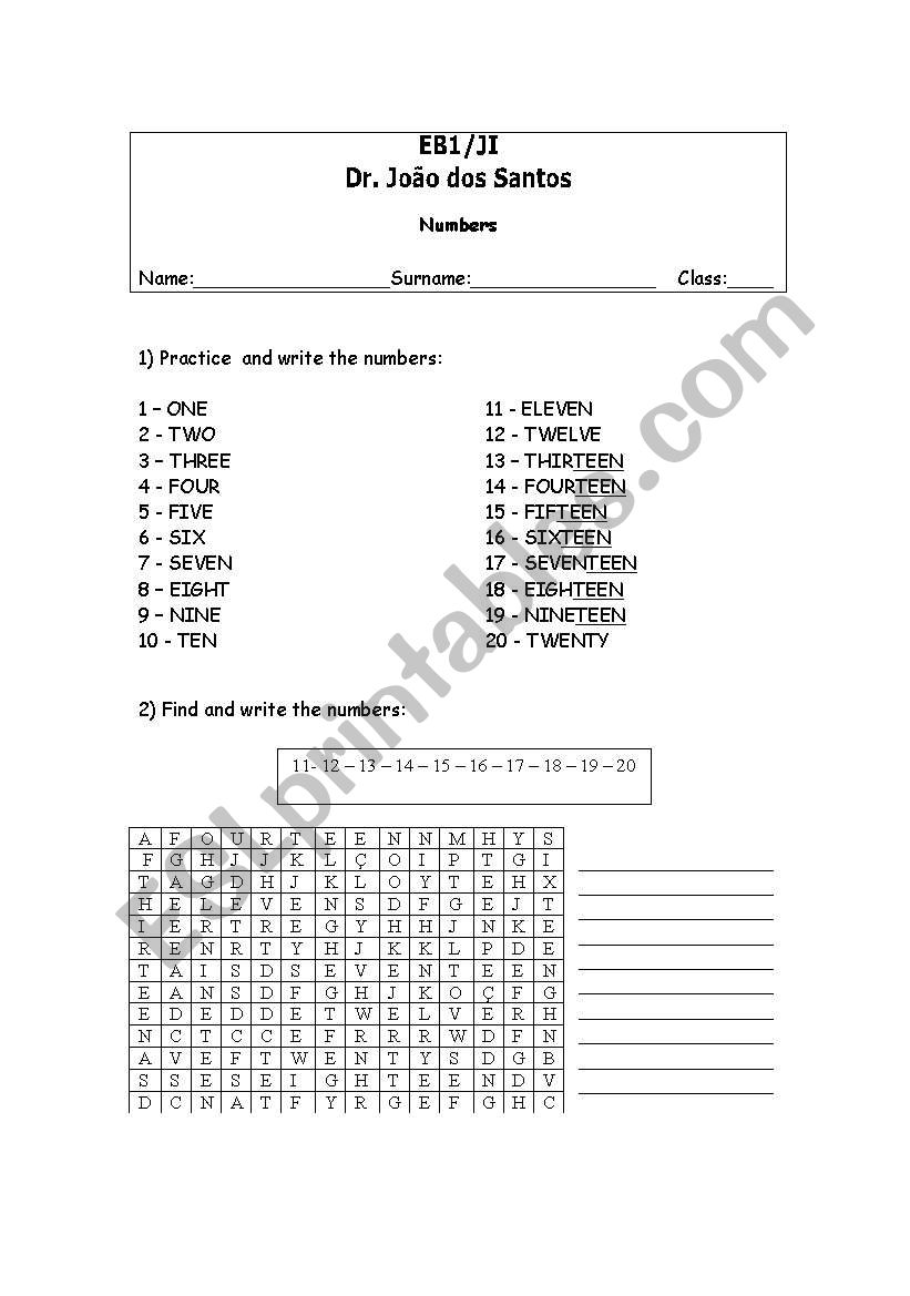 Numbers worksheet