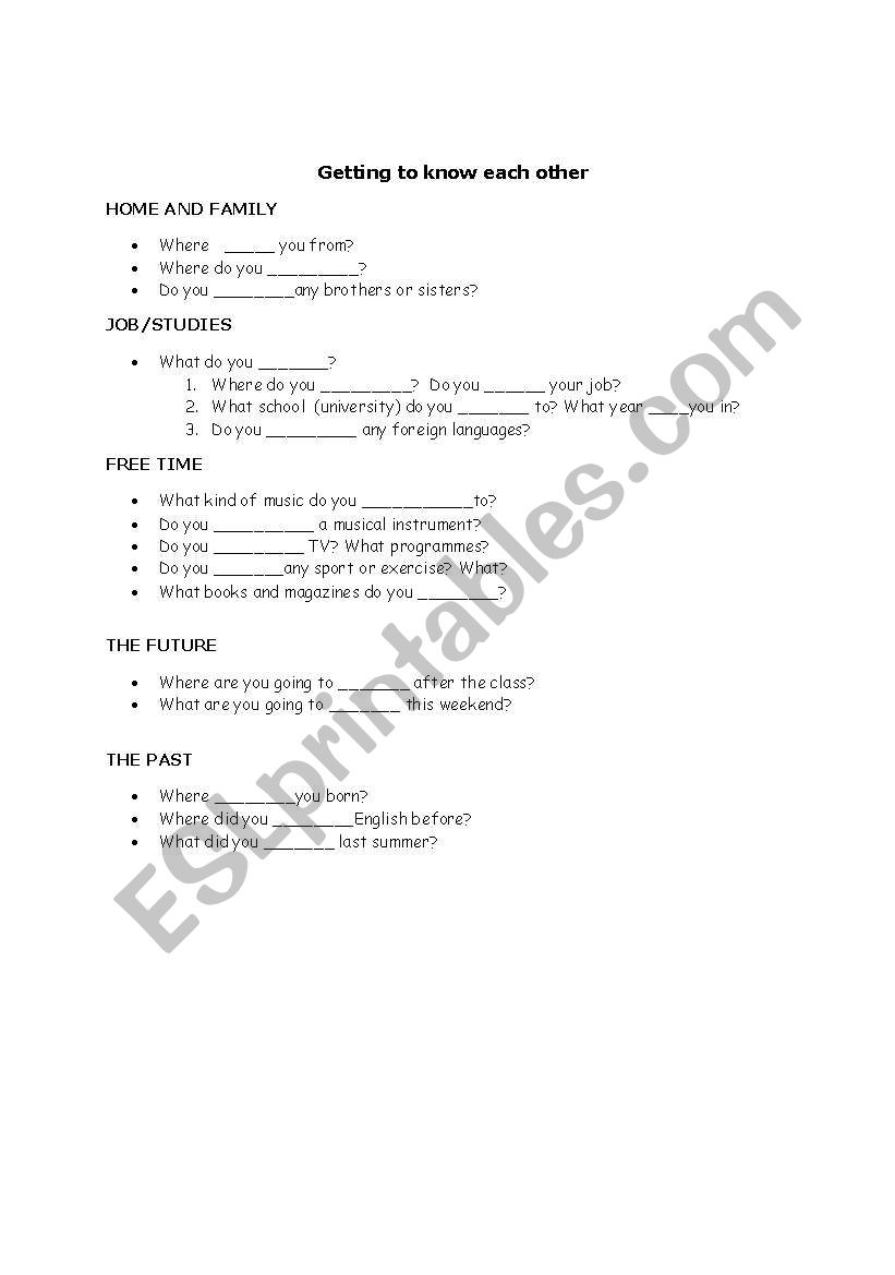 getting to know each other  worksheet