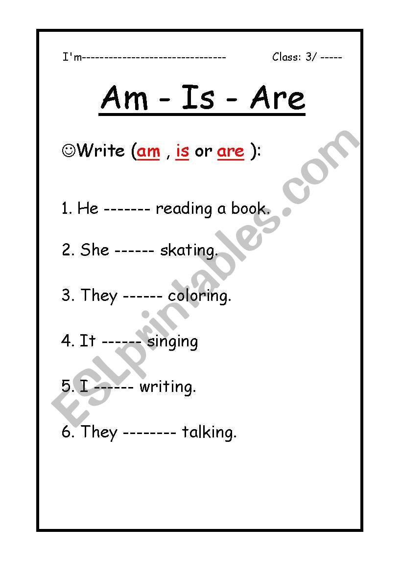 verbs to be worksheet