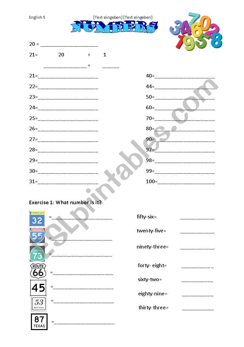 Big numbers worksheet