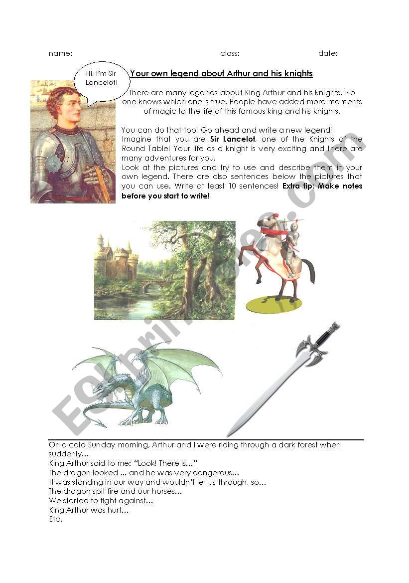 Creative Writing King Arthur worksheet