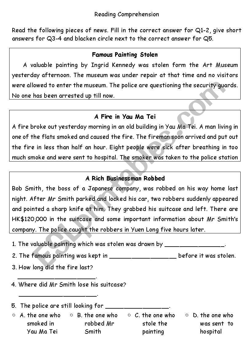 Reading Comprehension worksheet