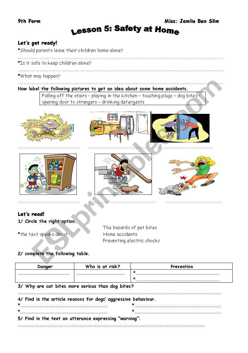 safety at home worksheet