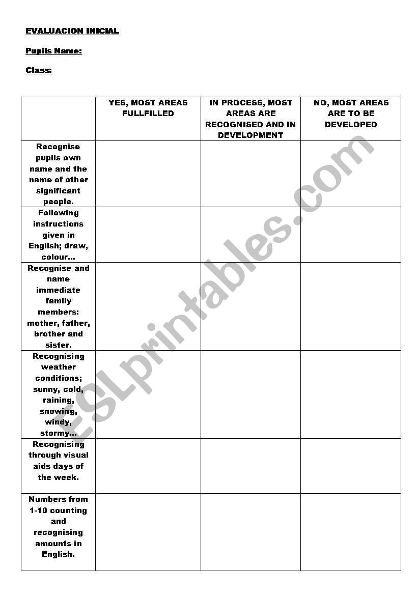 Initial Evaluation Chart worksheet