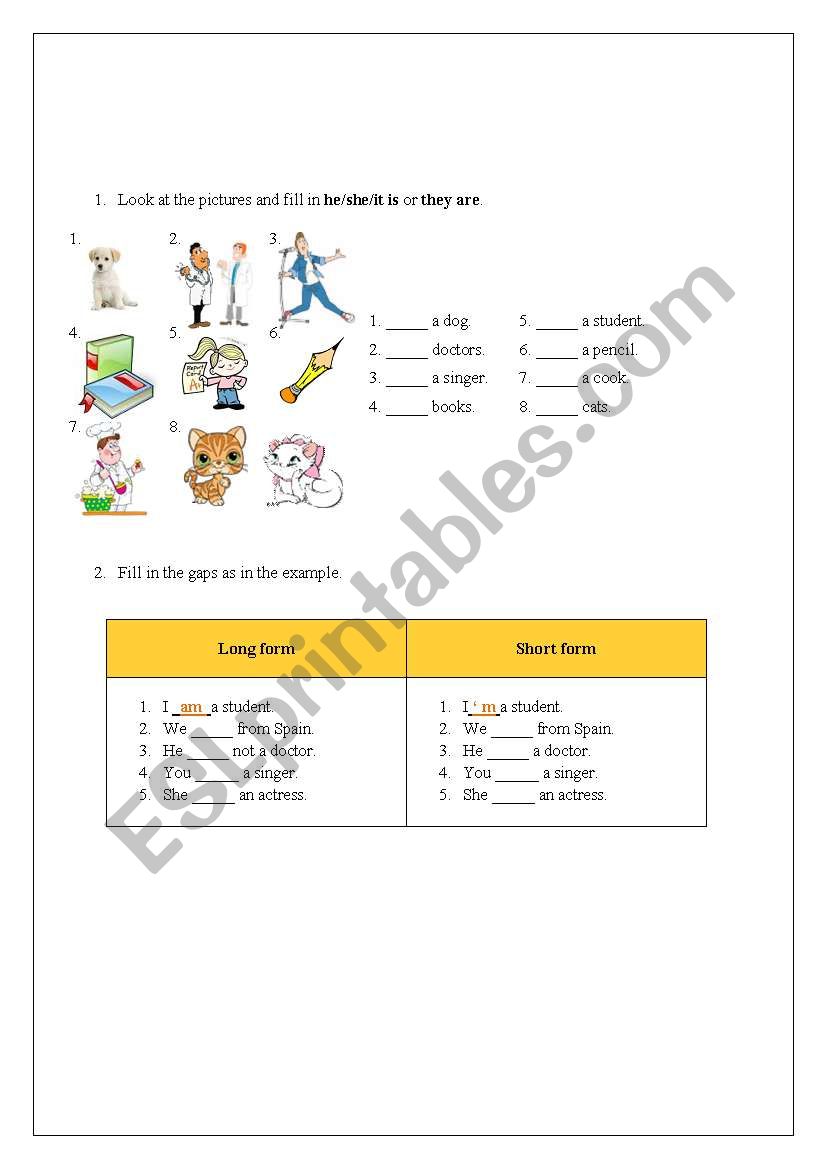 verb to be worksheet