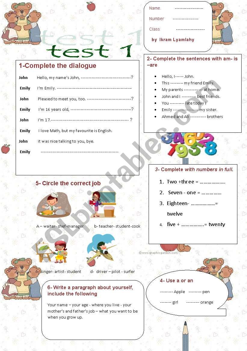 test  for beginners worksheet