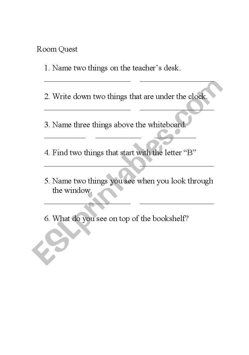 Room Quest worksheet