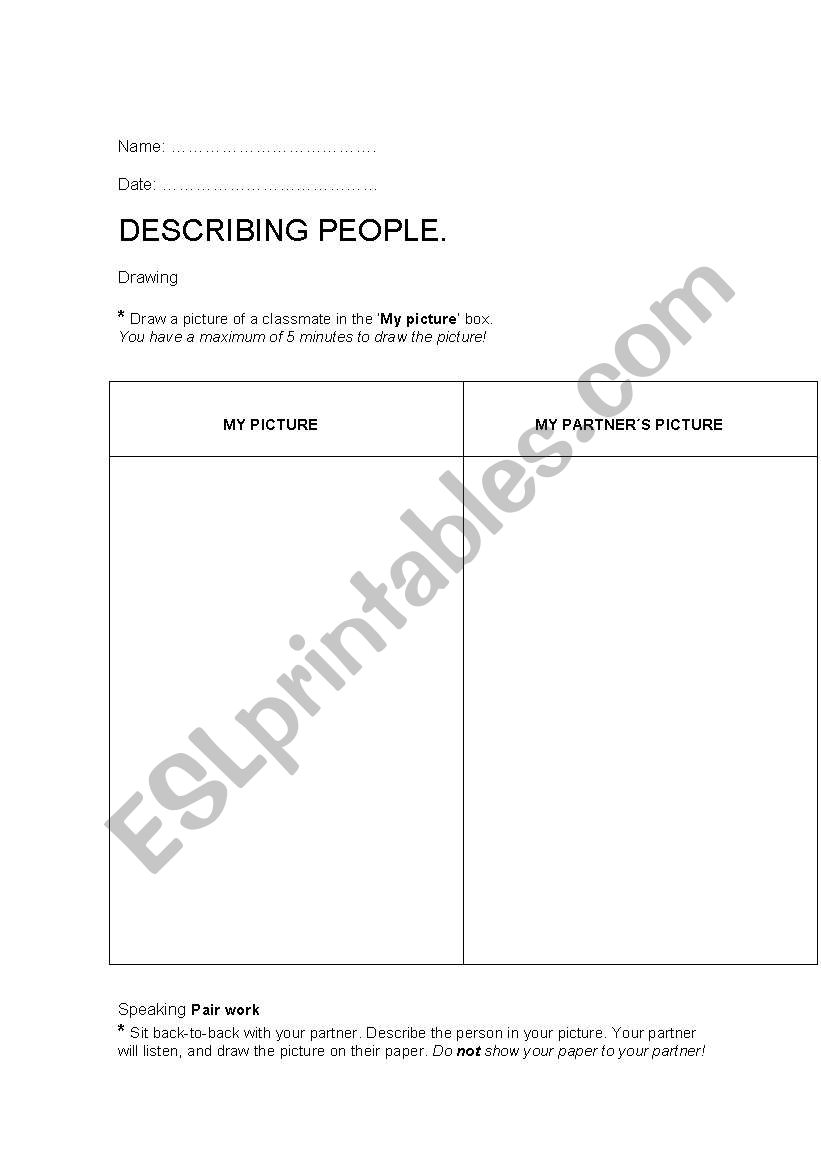 Speaking describing people worksheet