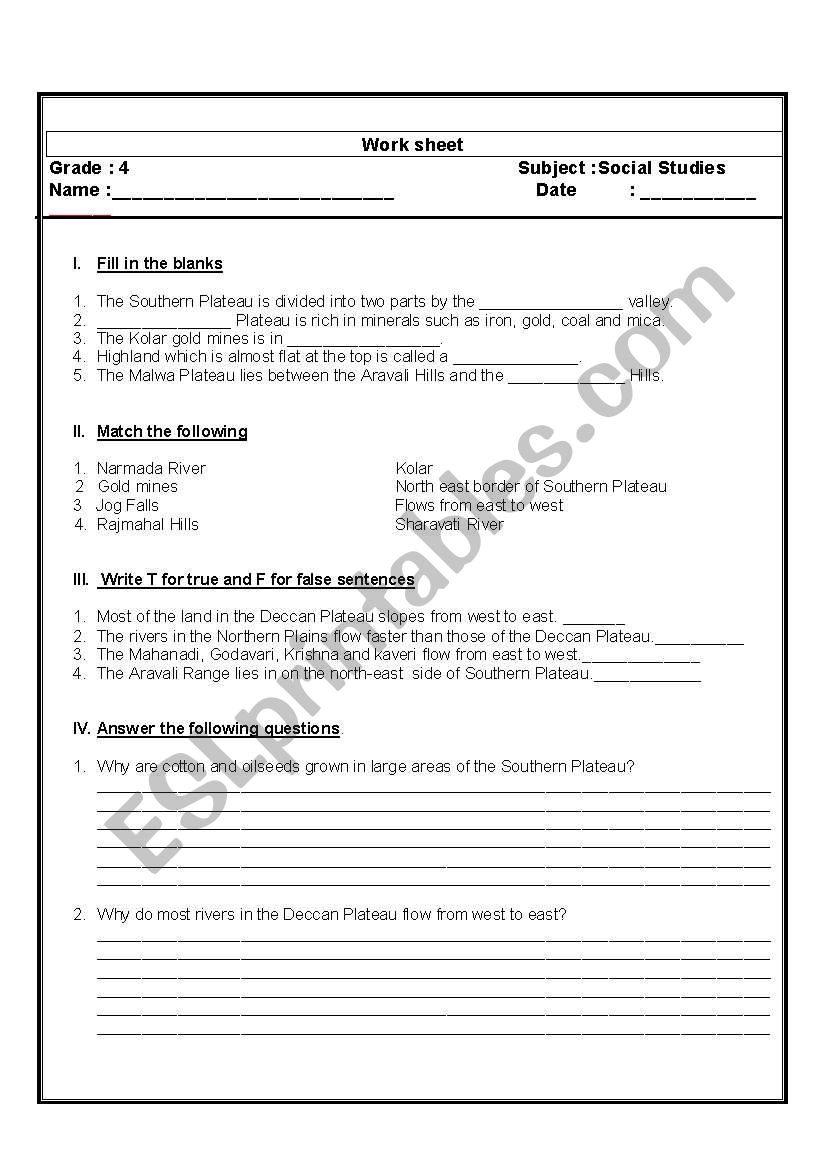 Social Studies worksheet worksheet