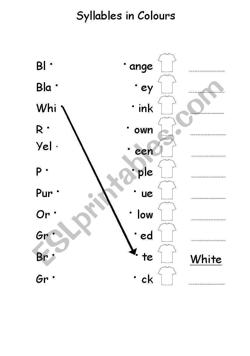 syllables in colours  worksheet