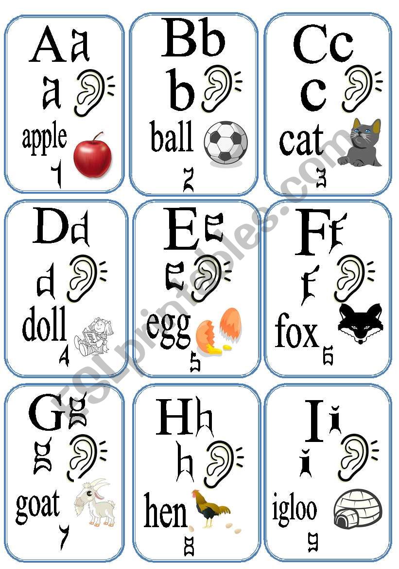 Alphabet listening cards worksheet