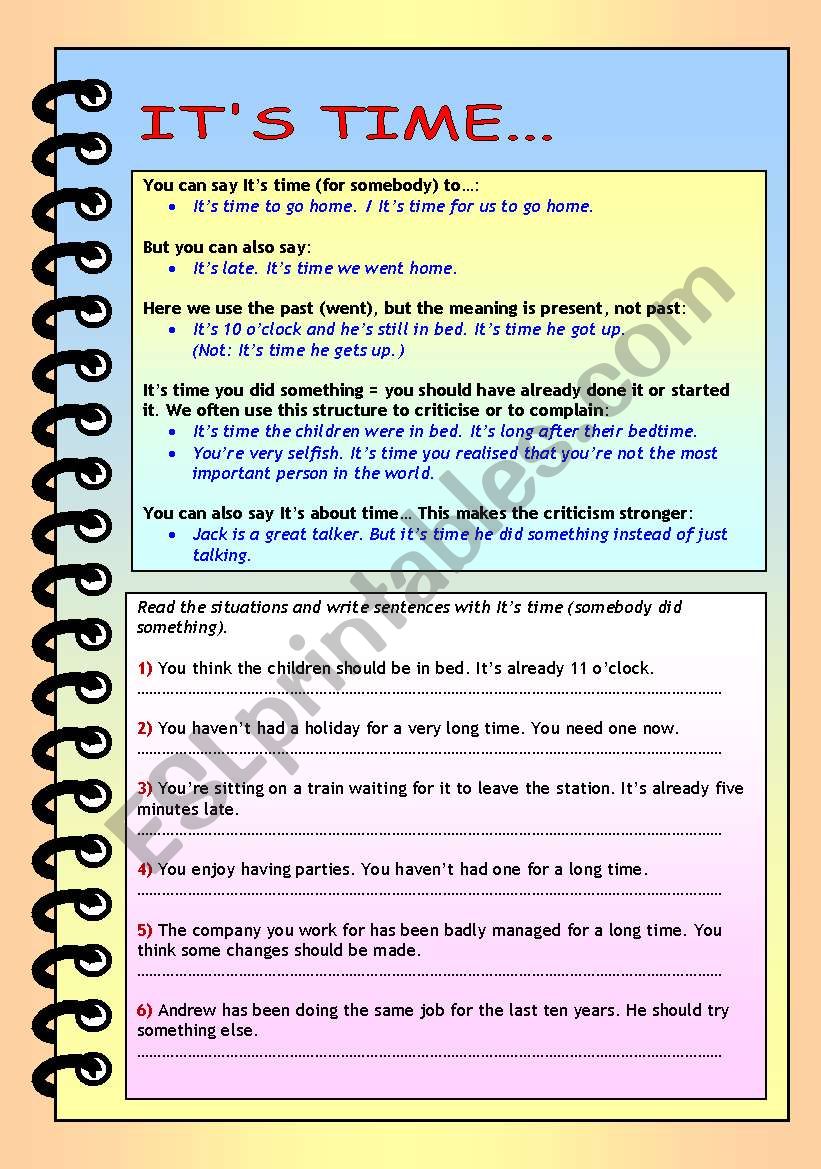 ItÂ´s time... worksheet
