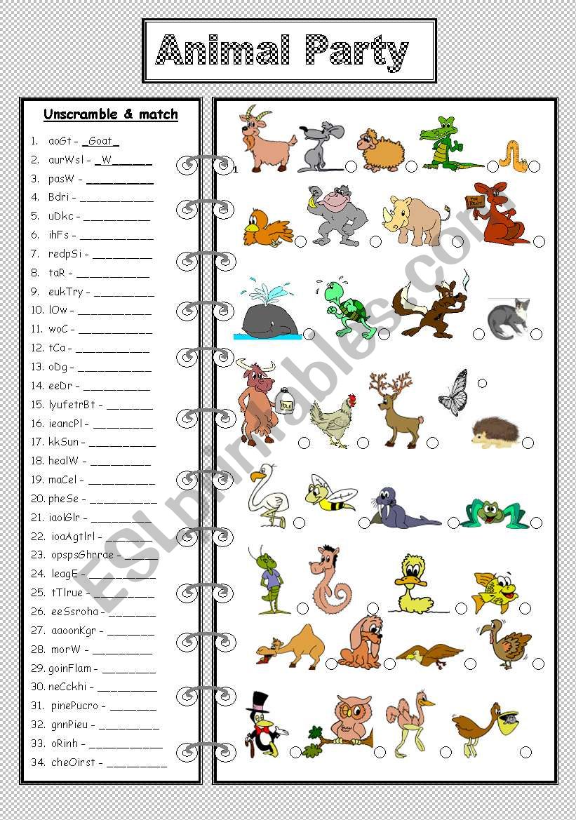 Animal Party worksheet