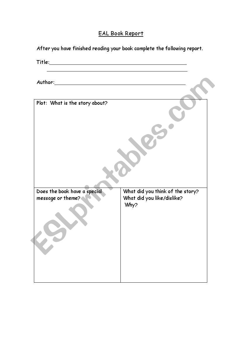 english-worksheets-eal-book-report
